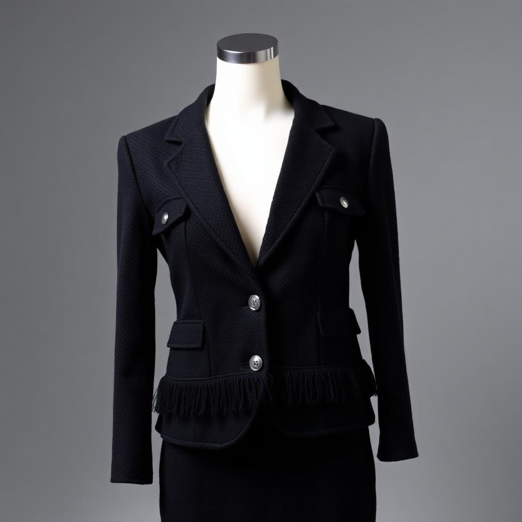 Black and white Chanel bouclé tweed suit