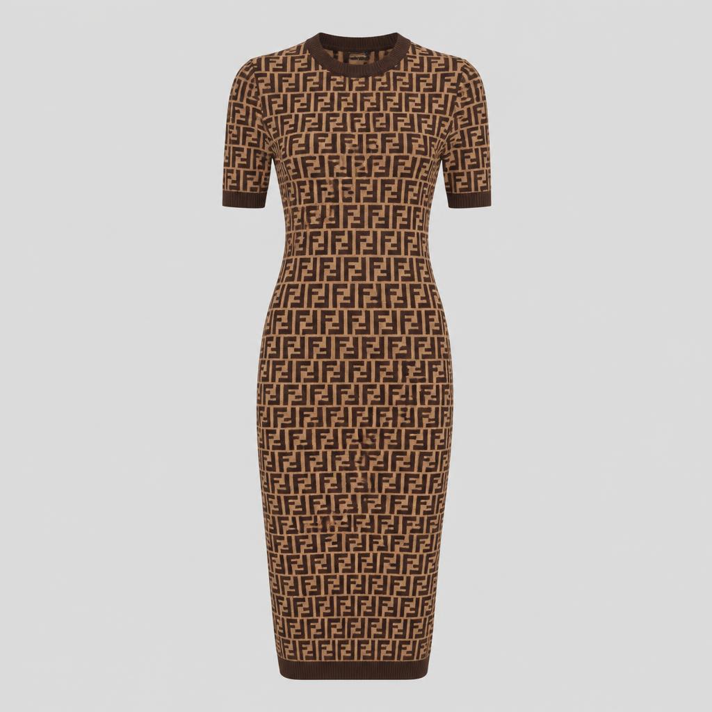 Brown Fendi FF monogram knit dress
